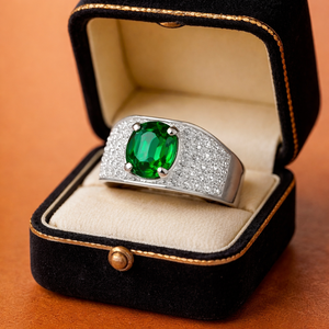 Green <b>Emerald</b> Gemstone <b>Ring</b> 925 Sterling <b>Silver</b> Wedding <b>Ring</b> For Men's - Product Image 1