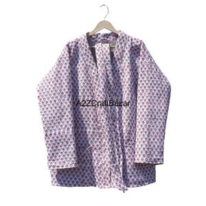 เสื้อคลุมอาบน้ำคอตตอนบุผ้าสไตล์อินเดียสำหรับผู้หญิงเสื้อคลุมสำหรับใส่ใน100% ลายดอกไม้แบบทางการเข็มขัดแบบนุ่มใส่กลับด้านได้แห้งเร็วคอวีใส่ได้ทุกฤดู - Product Image 1