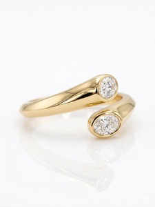 DEF Color VVS1 Oval Cut Lab Diamond Toi et Moi <b>Ring</b> Two Stone Bypass <b>Ring</b> Ethical Bezel <b>Set</b> in 14K Yellow <b>Gold</b> Anniversary Gift - Product Image 2