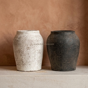 Vase cylindrique en terre cuite rustique gris foncé moyen Corto, urne en argile artisanale, pot décoratif en grès, vente en gros - Product Image 3
