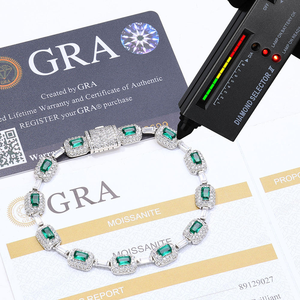 <b>Mens</b> 925 <b>Silver</b> Moissanite Emerald Cut Green Gemstone Tennis Bracelet Luxury Halo Link Jewellery <b>For</b> <b>Men</b> - Product Image 3