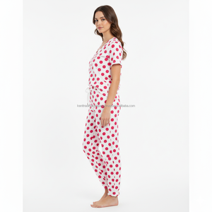 Pyjama d'été pour homme en jersey 100 % coton, grande taille, personnalisable avec logo, motif à pois, haute qualité, doux - Product Image 3