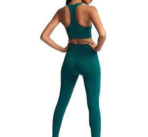 Ensembles de yoga pour femmes de haute qualité, respirants, en tissu personnalisé, sans couture, taille haute, élastique, écologiques, grandes tailles, 2 pièces, couleur unie - Product Image 3