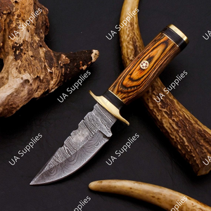 UA Supplies OEM Handmade Damascus Steel Fixed Blade EDC Survival Knife Pakka Wood Handle Brass Guard Industrial/DIY Grade 15 cm - Product Image 6
