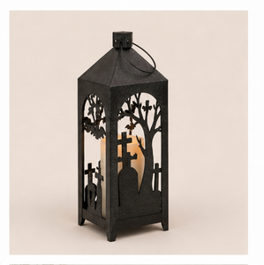Vintage Black Metal Halloween <b>Candle</b> <b>Lantern</b> with Spooky Bat and Skull Cutouts Vintage Hanging Decorative <b>Lantern</b> For Party - Product Image 3