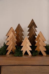 Ensemble d'arbres de Noël traditionnels en bois, mini-pin, à poser, décoration intérieure, artisanat, sans lumières incluses, style traditionnel - Product Image 3