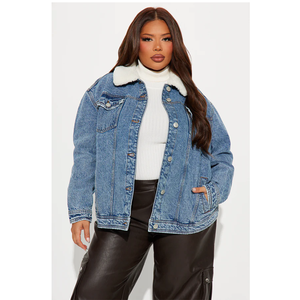 Veste en jean pour femme avec col en fausse fourrure, fermeture boutonnée, style décontracté d'automne, manches longues, couleur unie, longueur standard - Product Image 3