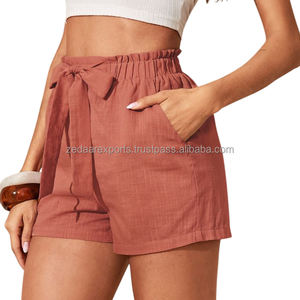 Pantalones cortos de cintura alta de lino y algodón cómodos para mujer en amarillo elegante Casual ajuste suelto con bolsillos estilo relajado de verano fresco - Product Image 4