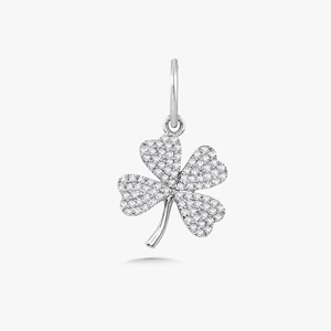 Colgante de Trébol de Cuatro Hojas con Diamante Cultivado en Laboratorio de Corte Redondo, Oro Sólido de 10k 14k, Engaste Pavé, Solitario Minimalista, Amuleto de la Suerte para Mujer, Venta al por Mayor - Product Image 3