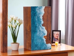 Handcrafted Rosewood Cremation Urn Ocean Wave Resin Inlay, Engraved <b>Memorial</b> <b>Keepsake</b> - Product Image 3