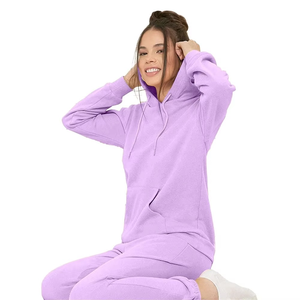 Ensemble de survêtement classique pour femme en molleton doux de coton, couleur lilas, avec sweat à capuche et pantalon de jogging, tenue élégante deux pièces pour la gym et les voyages - Product Image 2