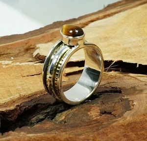 Handmade Tiger Eye Spinner <b>Ring</b> 925 Sterling <b>Silver</b> Natural Gemstone Pear Shape Anxiety Relief Meditation <b>Ring</b> For <b>Men</b> Women - Product Image 3
