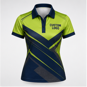 Polo Personalizado para Mujer con Estampado de Rayas Cruzadas en Verde Lima y Azul Oscuro, de Secado Rápido, Transpirable, Manga Corta, Uniforme de Golf, WPS-0809 - Product Image 2