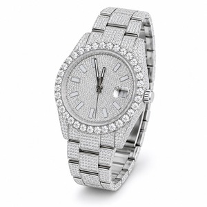 Montre de luxe pour homme en acier inoxydable, ronde, à quartz, avec lunette sertie de diamants et cadran analogique - Product Image 3