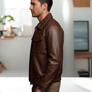 เสื้อแจ็คเก็ตหนังผู้ชายทรงโค้ทแบบใหม่ นุ่มพิเศษ  หนังวัวแท้ 100%  ตกแต่งได้ตามต้องการ  แบบติดกระดุมด้านหน้า - Product Image 4