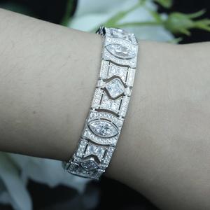 Pulsera Clásica de Plata 925 con Dijes, Diseño Geométrico de Moissanita Marquise con Engaste de Bisel, Joyería Unisex de Moda para Regalo de Boda - Product Image 3
