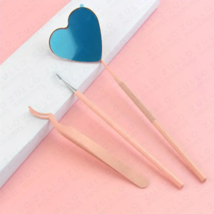 Ensemble de miroirs pour extensions de cils en acier inoxydable en forme de cœur avec pinces à pointe fine, outil de beauté pour une application précise des cils - Product Image 2