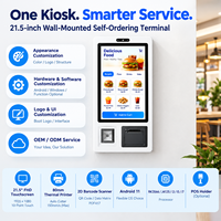Mesin POS Kios Pemesanan Mandiri Android Windows Layar Sentuh 21,5 inci Pemotong Otomatis Printer Pemindai QR Dudukan Dinding