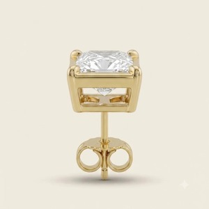 Pendientes de Oro Amarillo de 9K para Hombre con Diamante Cultivado en Laboratorio Corte Princesa de 0.548CT, Solitario de 4 Puntas, Joyería Fina Personalizada al por Mayor - Product Image 2