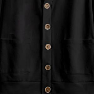 Women Winter Black Wool/Cashmere Chunky Knit <b>Cardigan</b> Oversized <b>Long</b> Sleeve <b>Sweater</b> Wooden Buttons Front Pockets Trendy Cozy - Product Image 5