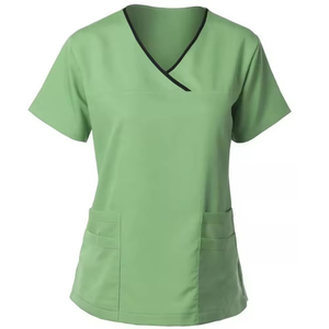 Ensemble de blouses médicales vertes effet cache-cœur – Uniformes professionnels respirants et durables pour le personnel infirmier hospitalier - Product Image 2