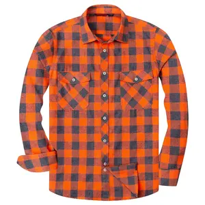 Men's Regular-fit Corrosive orange Long-Sleeve Plaid Flannel Shirt