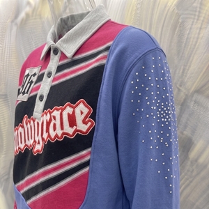 เสื้อเบสบอลแขนยาวสีสันตัดกัน Snowgrace ปักโลโก้ คอปกพับได้ ทรงปกติ เสื้อผ้าผู้หญิง - Product Image 5