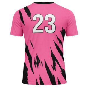 Camiseta de Fútbol con Rayas de Tigre Rosa y Negro, Cuello en V, Manga Corta, Unisex, Secado Rápido, 100% Poliéster, Impresión Sublimada, Talla Adulto - Product Image 4