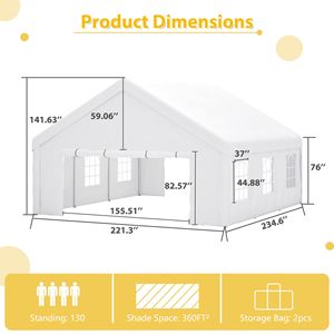 20x20FT Heavy Duty Wedding & Party <b>Tent</b> with Removable Sidewalls and 2 Storage Bags Outdoor <b>Canopy</b> Gazebo - Product Image 2