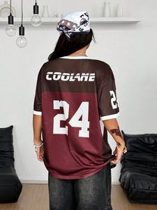 Camiseta Deportiva Oversize de Malla Estilo Y2K para Mujer, Transpirable, Informal, con Número Personalizado 24, Estilo Fútbol Americano - Product Image 3