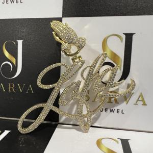 Full Yellow Gold Plated Name <b>Pendant</b> 925 Sterling Silver Round Brilliant Cut VVS <b>Moissanite</b> Certified <b>Pendant</b> <b>Pendant</b> - Product Image 3