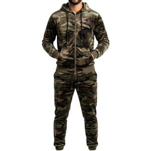 Survêtement en velours camouflage pour homme, sweat à capuche zippé, coupe ajustée, ensemble sportswear et streetwear assorti - Product Image 1