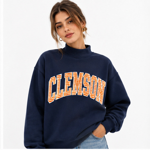 Clemson Embroidered <b>Mock</b> <b>Neck</b> Sweatshirt Personalized College Pullover Custom Slogan Turtleneck Style Sweater Game Day Shirt - Product Image 1