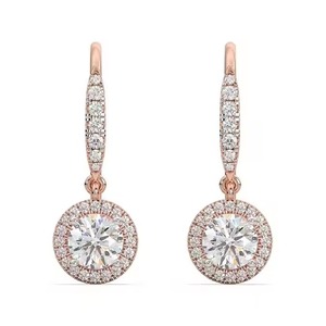 Women's Hoop Earrings in 10k <b>Rose</b>, White Gold Moissanite Round Cut Diamond Trendy Jewelry IGI Certified Silver Plated - Product Image 1