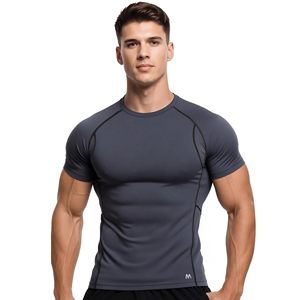 <b>mens</b> workout compression tshirt gym athletic fitness tee quick dry <b>stretch</b> fabric supplier - Product Image 4