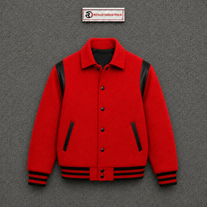 PREMIUM <b>RED</b> LETTERMAN VARSITY JACKET FOR MEN STYLISH Jacket <b>Wool</b> Polyester Turn-down Collar Casual Autumn Regular Fit Solid Colo - Product Image 5