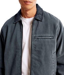 Veste en jean personnalisée à fermeture éclair frontale, doublure matelassée en sergé de coton, veste de travail en toile délavée, vente en gros - Product Image 3