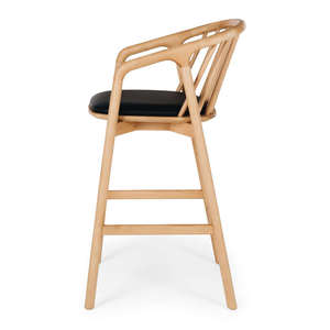 Tabouret de bar scandinave en teck, assise rembourrée, bois massif, durable, résistant à l'eau, qualité export directe d'usine - Product Image 3
