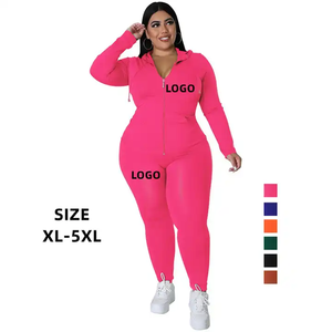 Conjunto de dos piezas de sudadera con capucha y pantalones deportivos de algodón 100% para mujer, talla grande, estilo urbano, con logo personalizado. - Product Image 6