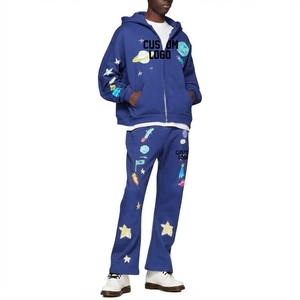 Men Sweatsuit Flared Sweatpants and Hoodie Sets Unisex Tracksuit Puff Print Rhinestone <b>Zip</b> up <b>Hoodies</b> Flare Sweat Pants Set - Product Image 1