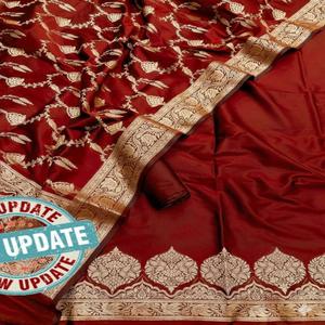 Élégant ensemble pour femme en soie semi-Katan Banarasi, avec dupatta traditionnelle à motifs Jaal et bordure tissée riche, protection solaire, idéal pour les fêtes, livraison rapide - Product Image 2