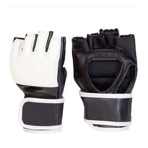 Nuevos Guantes de MMA de Cuero con Cierre de Velcro, Medios Dedos, Negros y Blancos, Unisex, para Entrenamiento de Artes Marciales, MMA, Kickboxing, BJJ - Product Image 1
