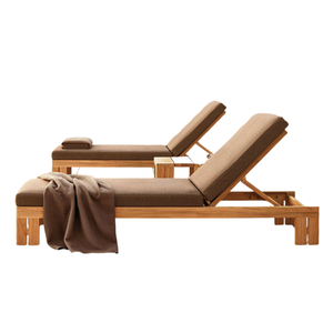 Sun Lounger Waterproof Outdoor Foam or CottonPolyester Modern Manual Armless High Quality Acacia <b>Sunbed</b> - Product Image 4