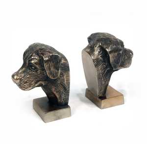 Juego de 2 sujetalibros con cabeza de perro de aluminio, acabado plateado antiguo, esculturas decorativas de metal con forma de perro, soportes para libros para estantería o biblioteca - Product Image 6