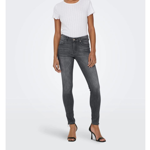 Jeans ajustados de cintura media para mujer, diseño moderno, gris, con cremallera inferior, elásticos, tipo lápiz, con bolsillos altos, hechos de algodón. - Product Image 1