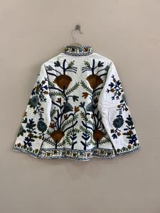 <b>Women's</b> Floral Embroidered Knitted Cotton <b>Jacket</b> Stand Collar Full Sleeve Handmade Boho Ethnic Style Autumn/Spring Outerwear - Product Image 6
