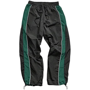 Pantalon coupe-vent en satin bleu marine pour femme, taille mi-haute, avec cordon de serrage, rayures latérales, coupe ample, longueur intégrale, tenue formelle d'hiver - Product Image 5