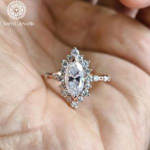 แหวนหมั้นเพชรโมอิสซาไนต์ทรงคุชชั่นสีโรสโกลด์ประดับเงินจาก Charm_Jewells ดีไซน์รูปดาวแบบหนามเตย สำหรับผู้หญิง คลาสสิก ได้รับการรับรองจาก IGI - Product Image 1