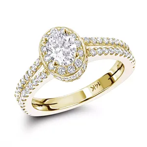 EtherStar Jewels Lab Grown Oval Diamond 18K Gold 1.25ctw E VS IGI Certified Halo <b>Split</b> Shank Women's Engagement Wedding <b>Ring</b> - Product Image 5