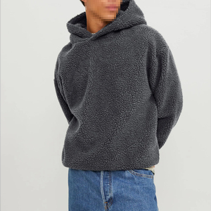Sweat-shirt à capuche en molleton Sherpa surdimensionné pour homme, couleur unie, anti-boulochage, vêtement d'hiver décontracté, pull tricoté, coupe classique - Product Image 1